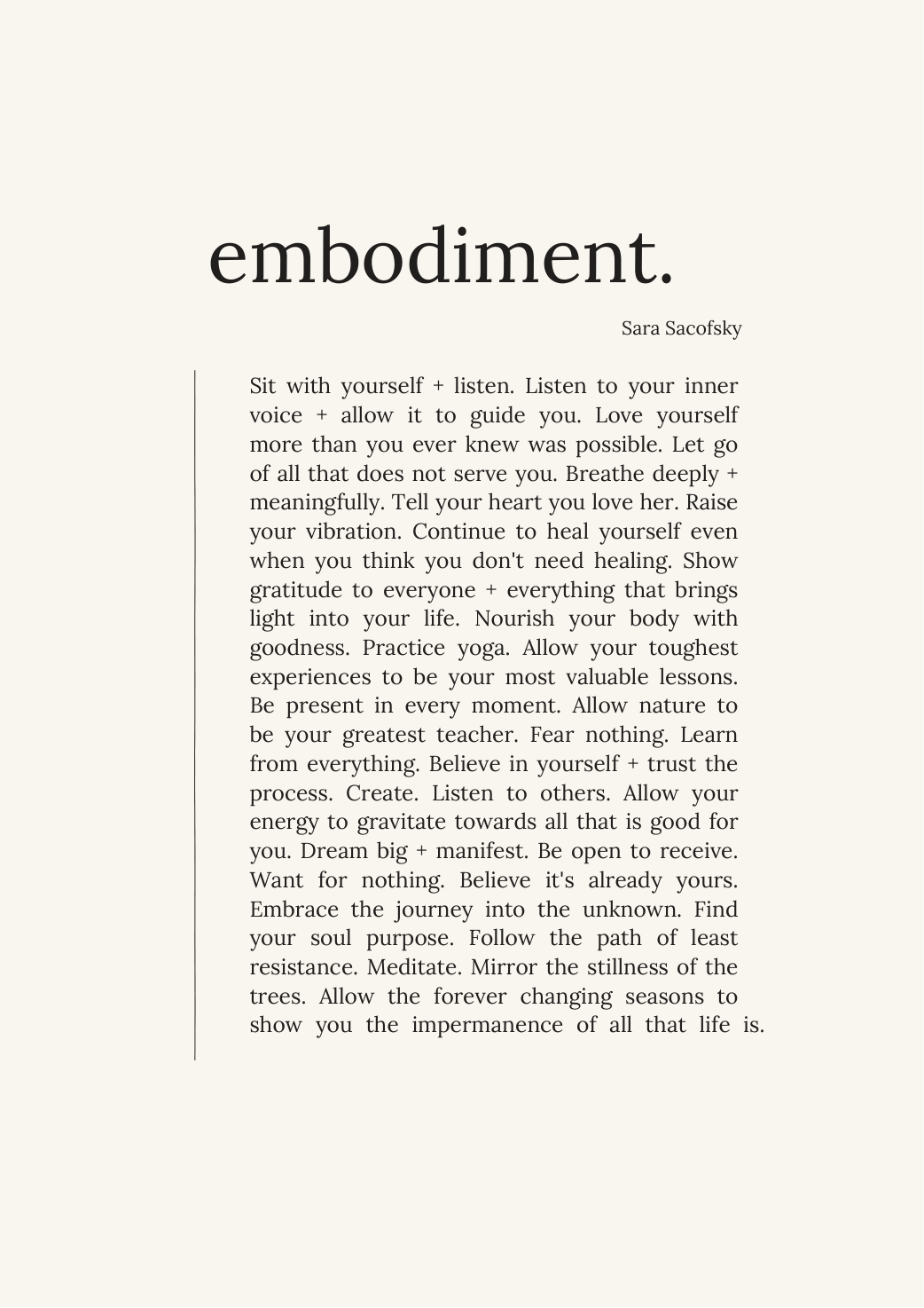 embodiment. original poetry artwork by Sara Sacofsky, faithful preview of downloadable A4 print