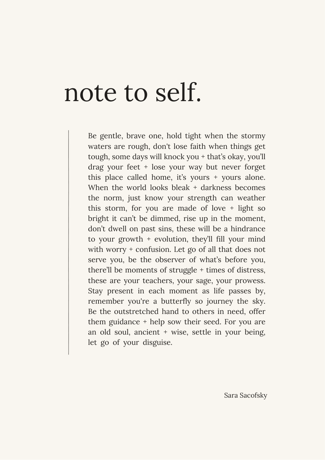 note to self. original poetry artwork by Sara Sacofsky, faithful preview of downloadable A4 print