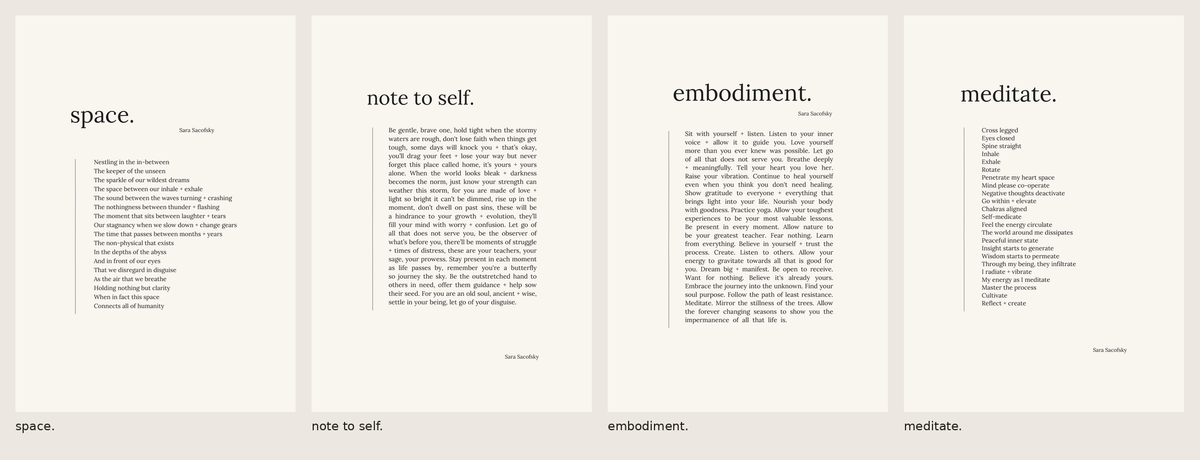 The Collection four-print digital poetry bundle: space., note to self., embodiment. and meditate.