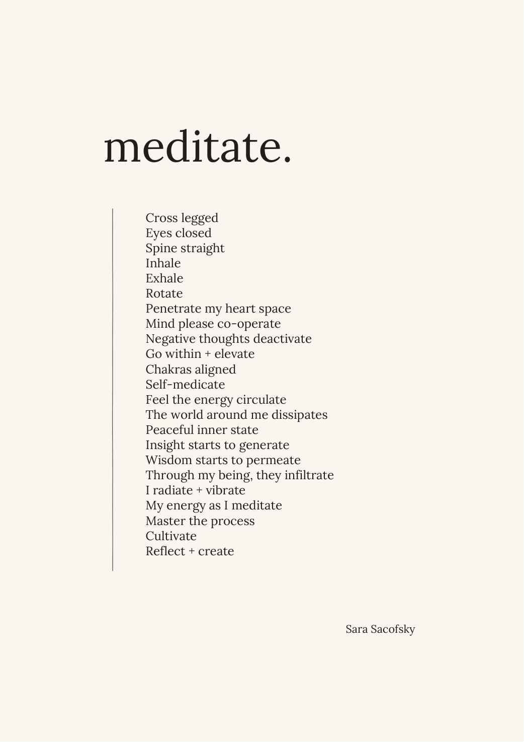 meditate. original poetry artwork by Sara Sacofsky, faithful preview of downloadable A4 print