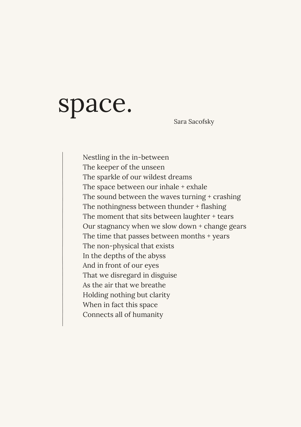 space. original poetry artwork by Sara Sacofsky, faithful preview of downloadable A4 print